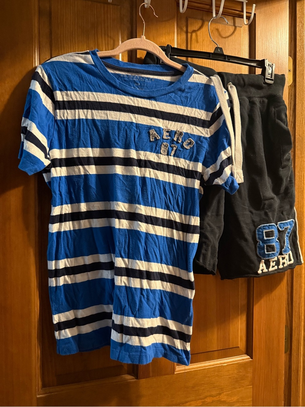 Aeropostale men’s small Blue and White Striped Tee with Black Trim